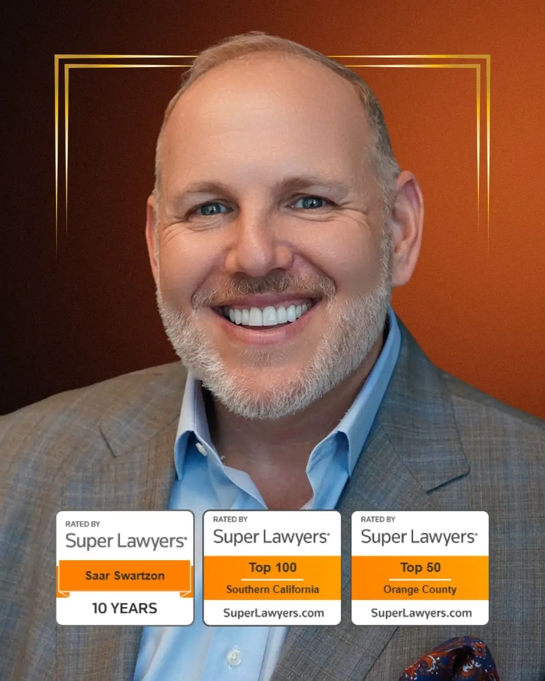Saar Swartzon, personal injury attorney honored as a 10-year Super Lawyer and ranked among the Top 100 in Southern California and Top 50 in Orange County.